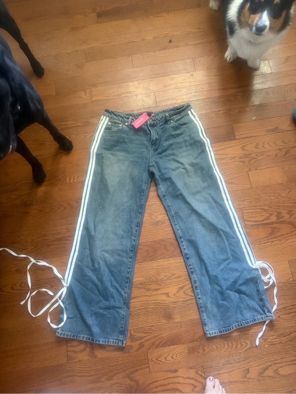 Edikted Blue Denim Wide-Leg Jeans with White Side Stripes NWT